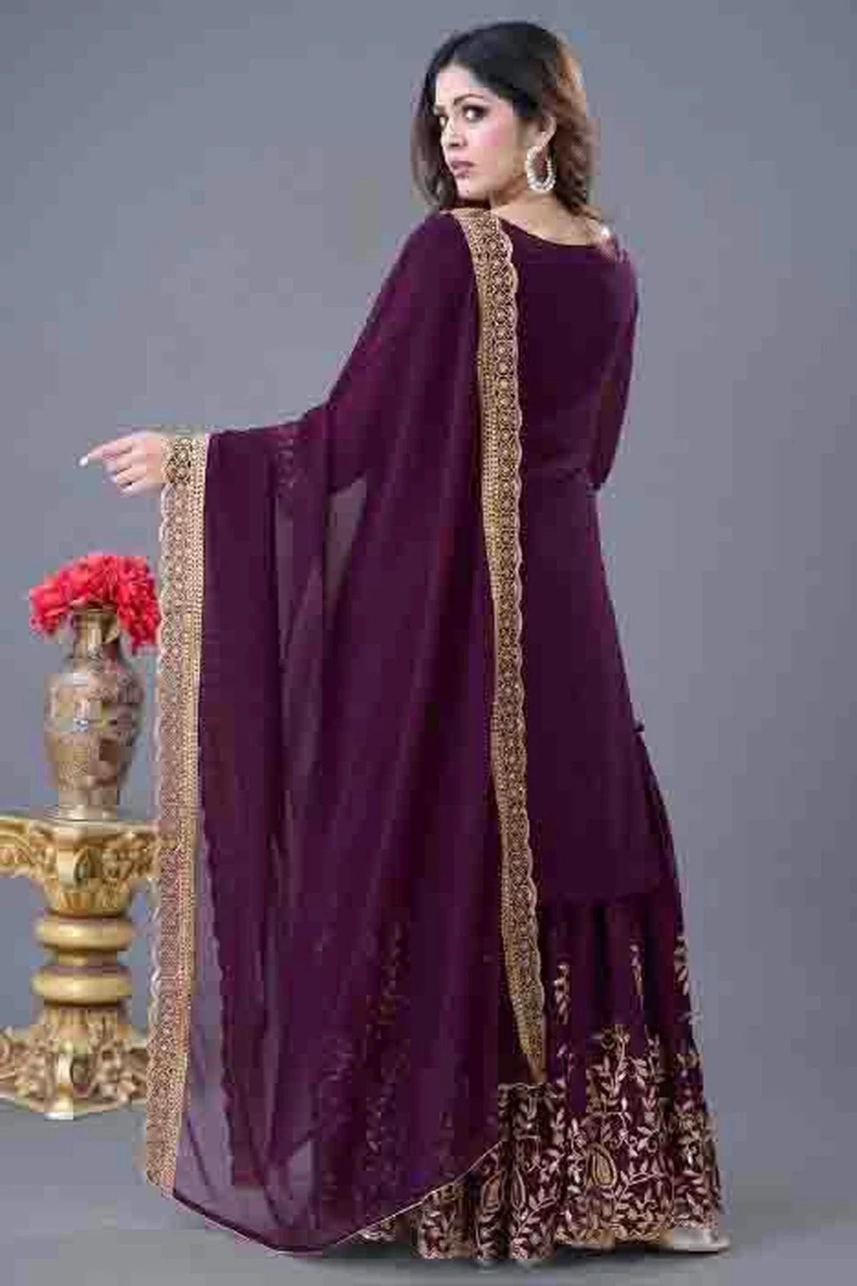 Purple Colour Faux Georgette Stitched Sharara Suit SS1140946 A