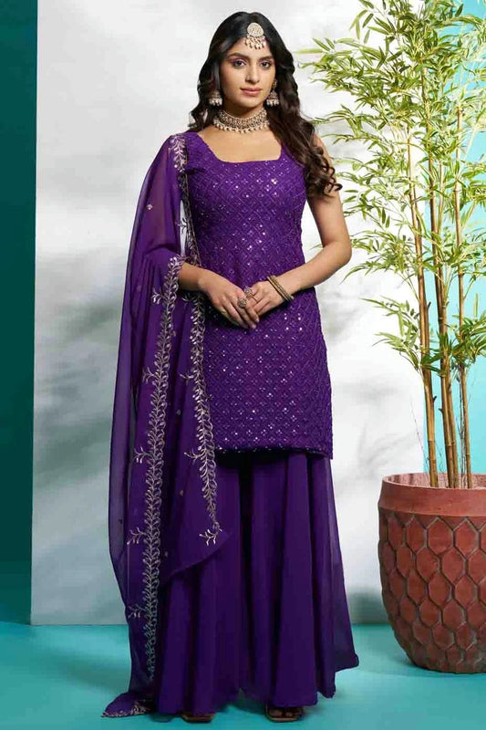 Purple Colour Faux Georgette Stitched Suit SS1112897
