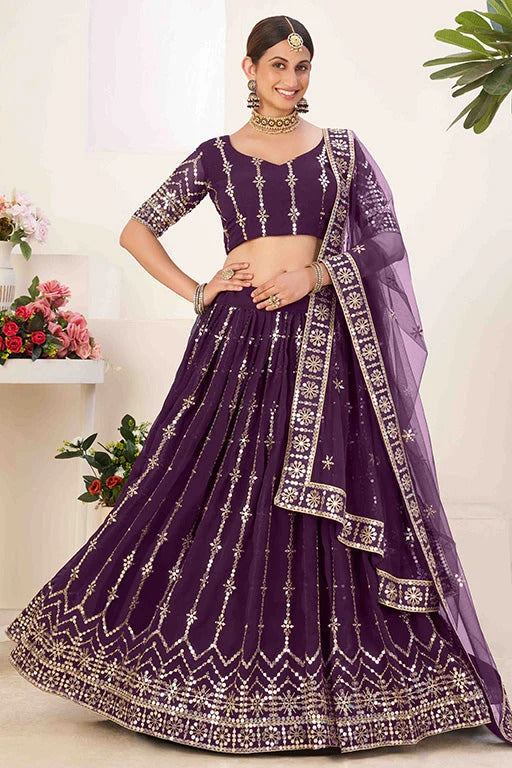 Purple Colour Georgette Designer Lehenga Choli LC1240023