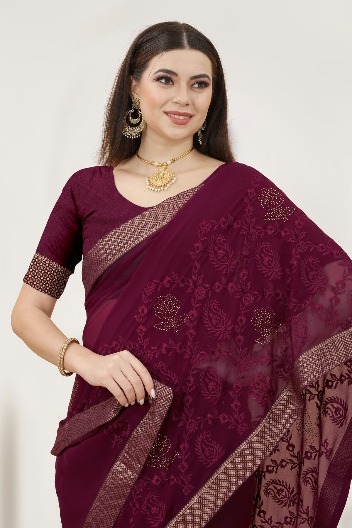 Purple Colour Georgette Designer Saree LC1121313 A