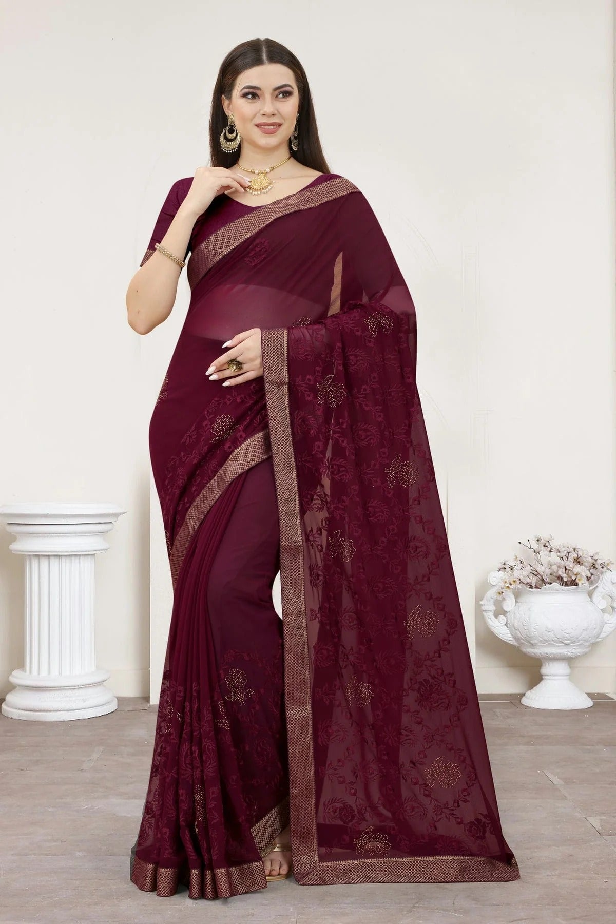 Purple Colour Georgette Designer Saree LC1121313
