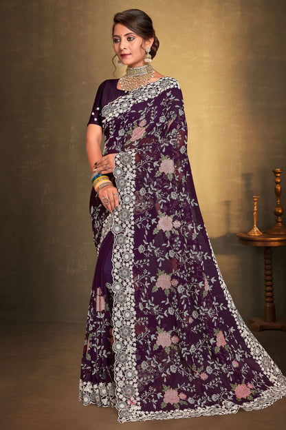 Purple Colour Georgette Designer Saree LC1121515
