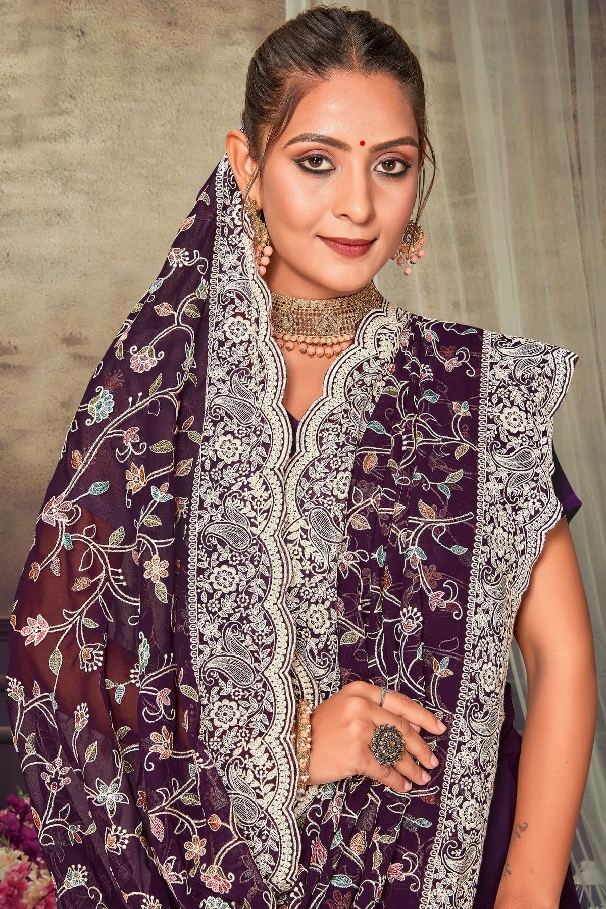Purple Colour Georgette Designer Saree LC1121552 A