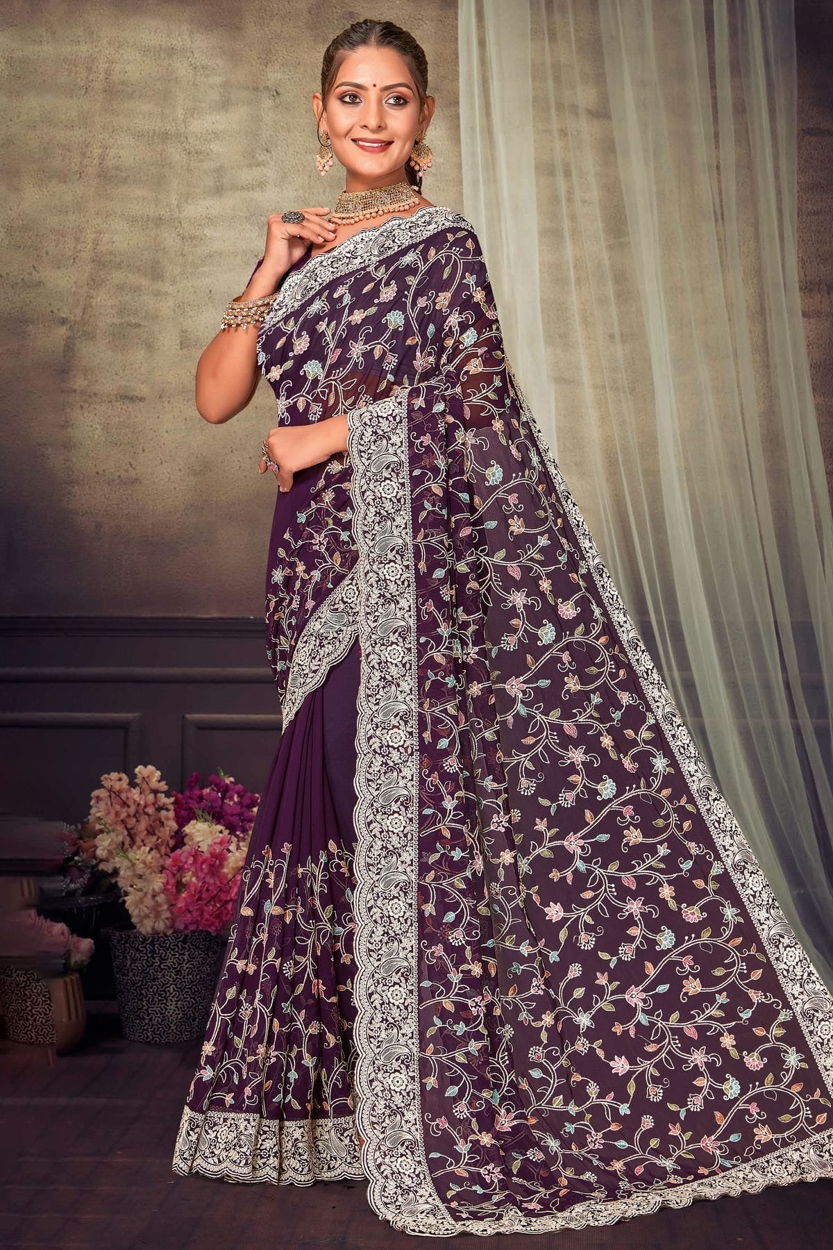 Purple Colour Georgette Designer Saree LC1121552