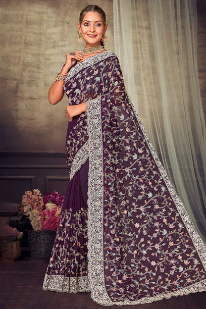 Purple Colour Georgette Designer Saree LC1121552