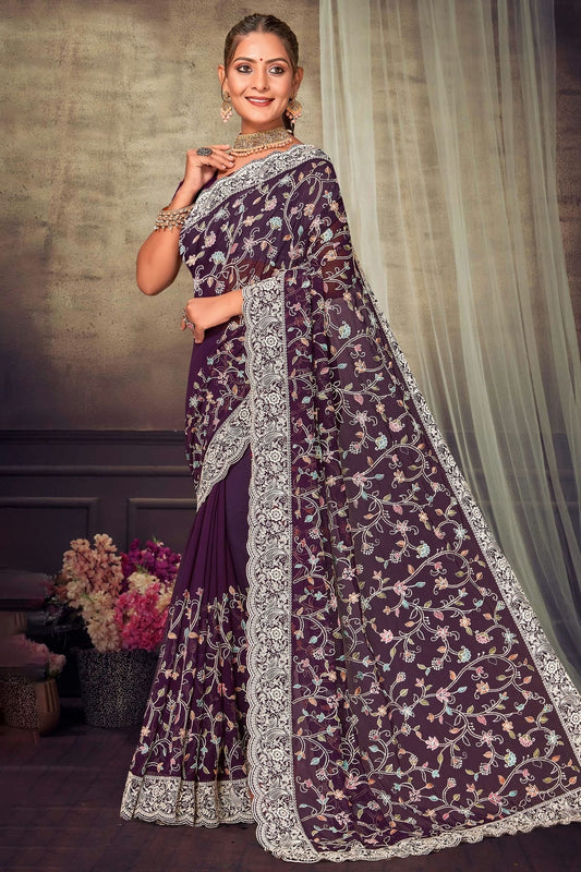 Purple Colour Georgette Designer Saree LC1121552