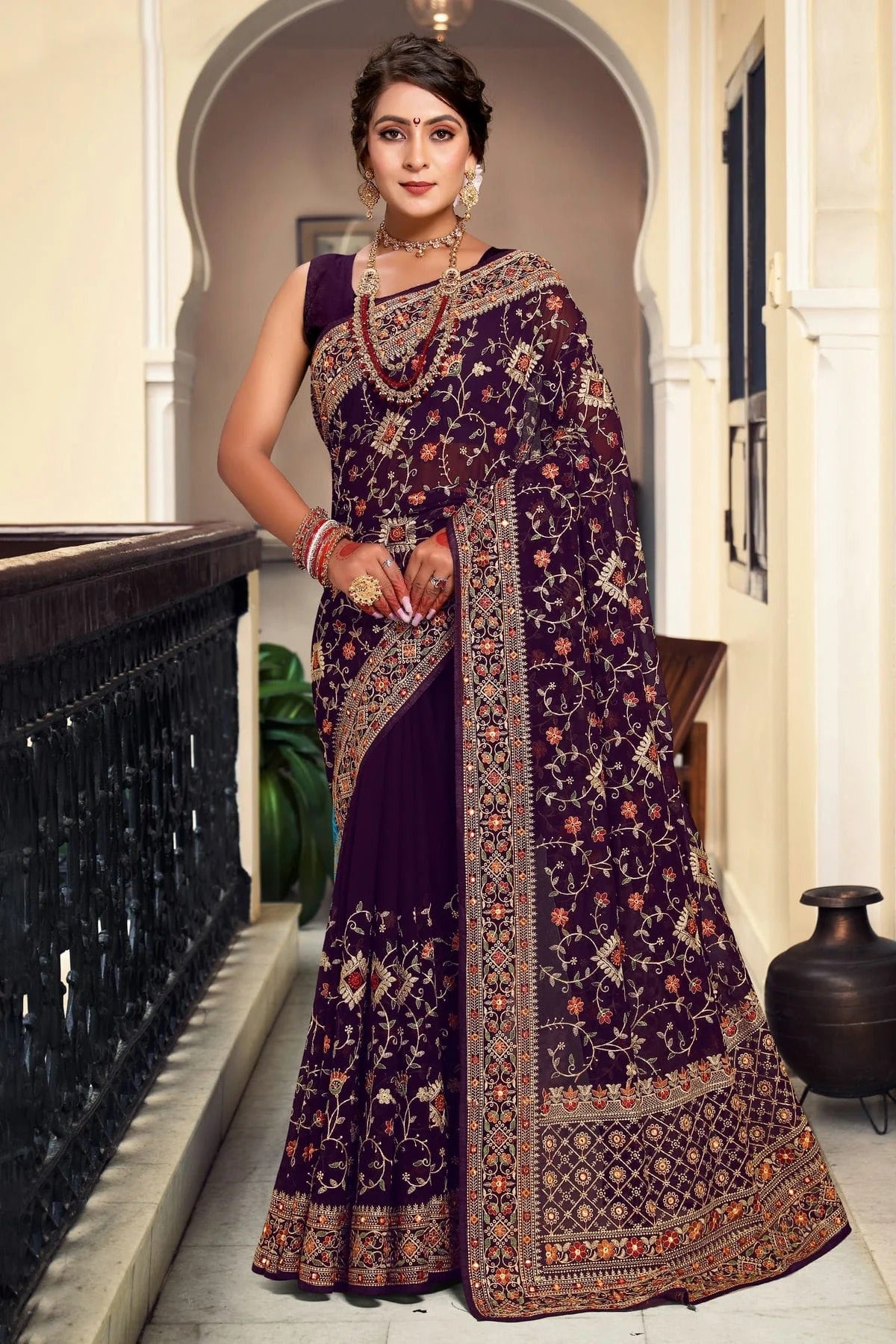 Purple Colour Georgette Designer Saree LC1121644