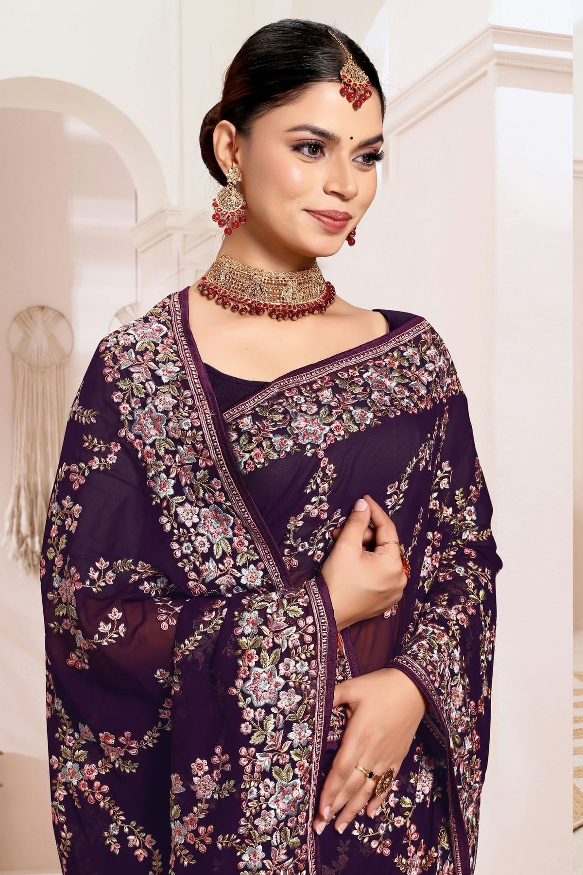 Purple Colour Georgette Designer Saree SD1091182 A