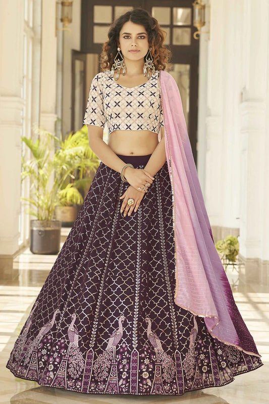 Purple Colour Georgette Embroidery Lehenga Choli LC1150127