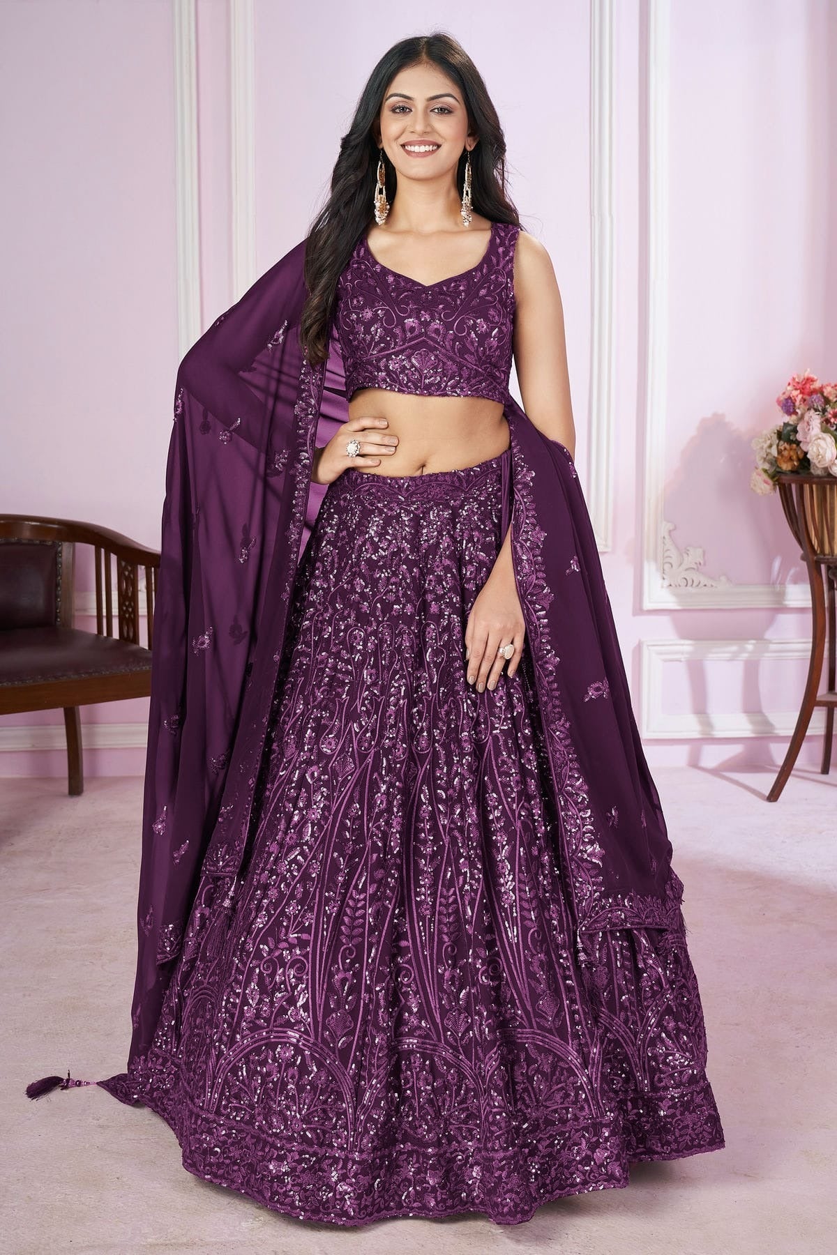 Purple Colour Georgette Lehenga Choli LC1010286
