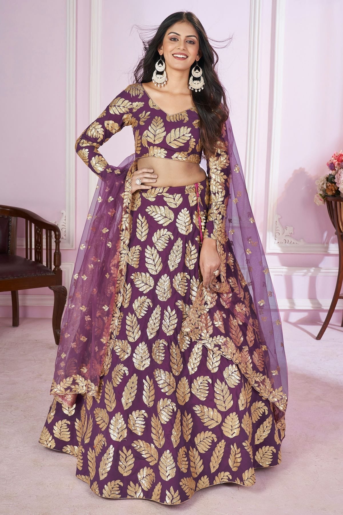 Purple Colour Georgette Lehenga Choli LC1010289
