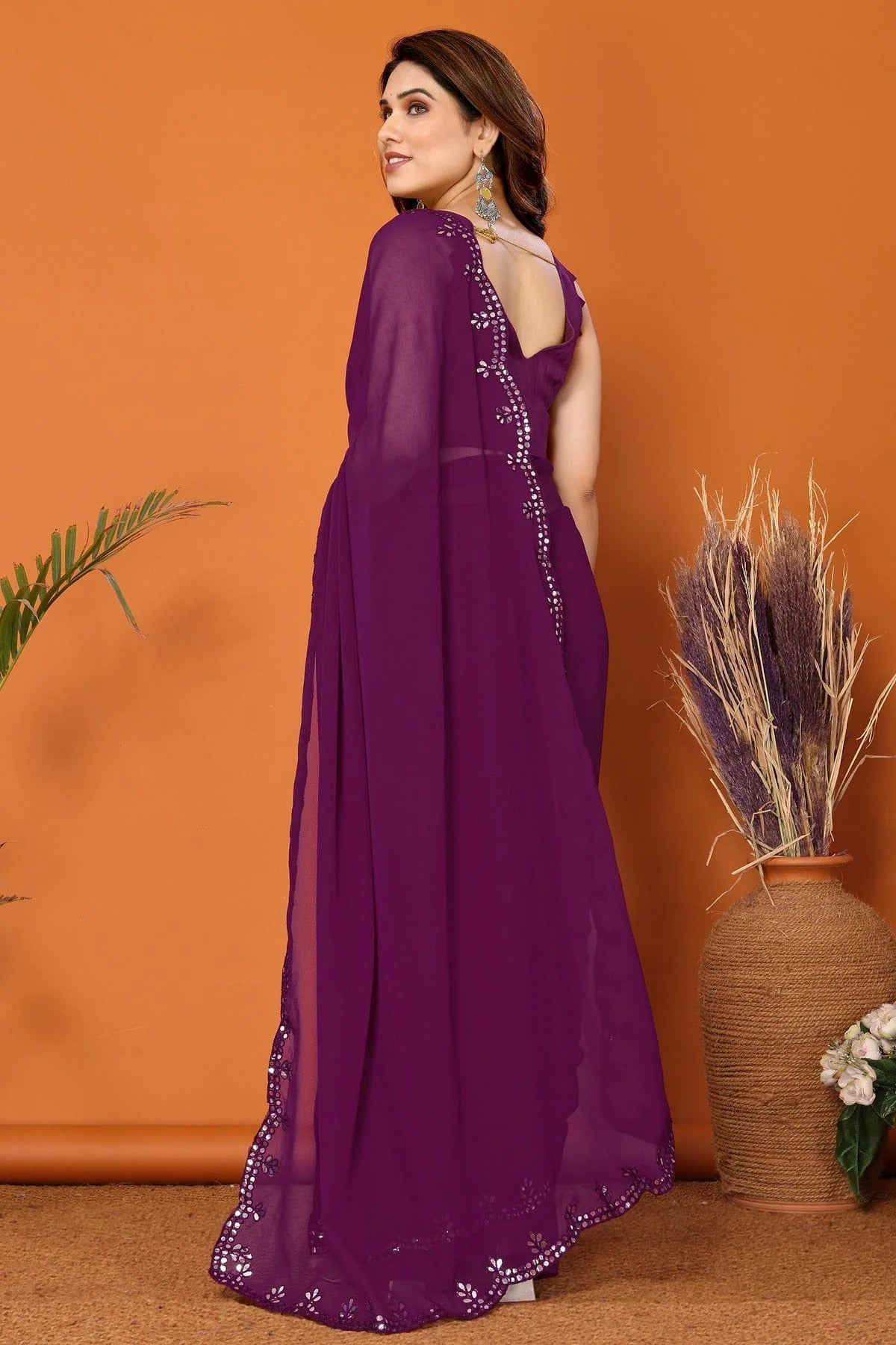 Purple Colour Georgette Mirror Work Saree SD1180120 A