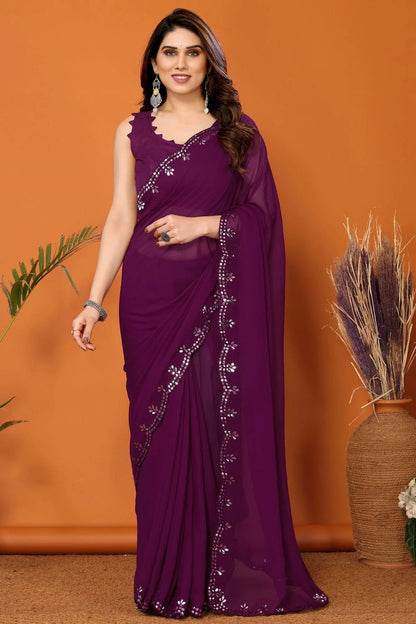 Purple Colour Georgette Mirror Work Saree SD1180120