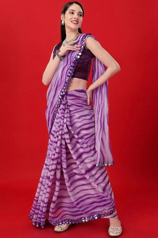 Purple Colour Georgette Mirror Work Saree SD1180134
