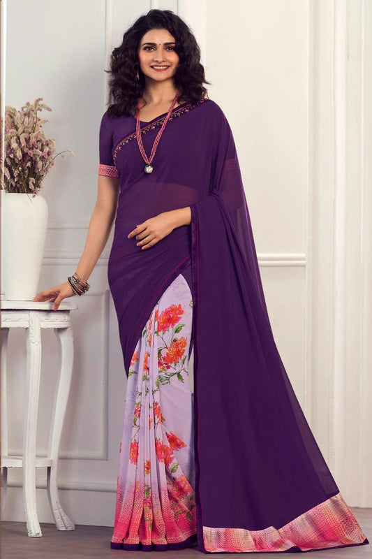 Purple Colour Georgette Printed Saree SD1180061