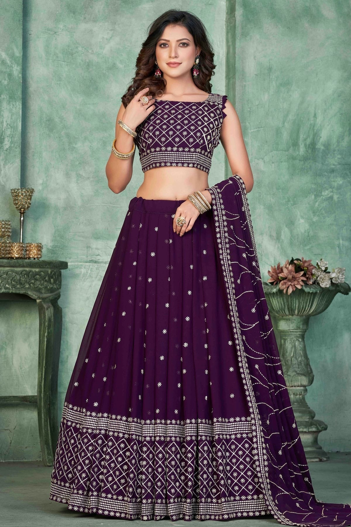Purple Colour Georgette Semi Stitched Lehenga Choli LC1170045 A