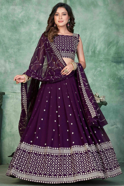 Purple Colour Georgette Semi Stitched Lehenga Choli LC1170045