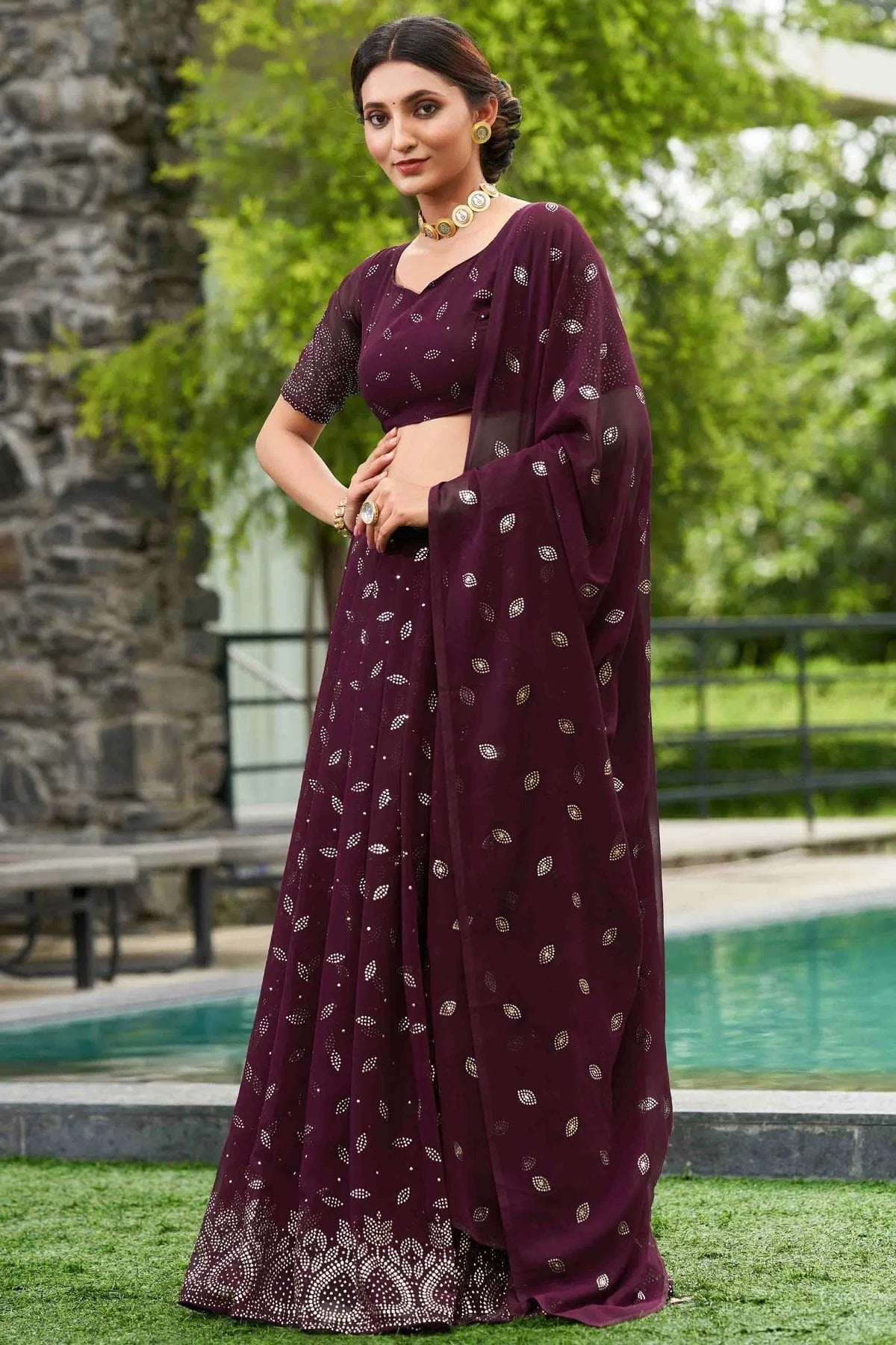 Purple Colour Georgette Semi Stitched Lehenga Choli LC1170060