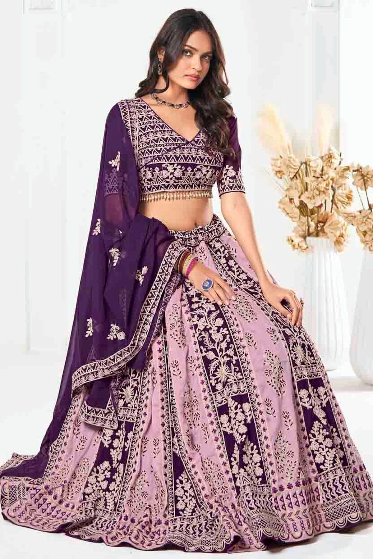 Purple Colour Georgette Semi Stitched Lehenga Choli LC1170095 A