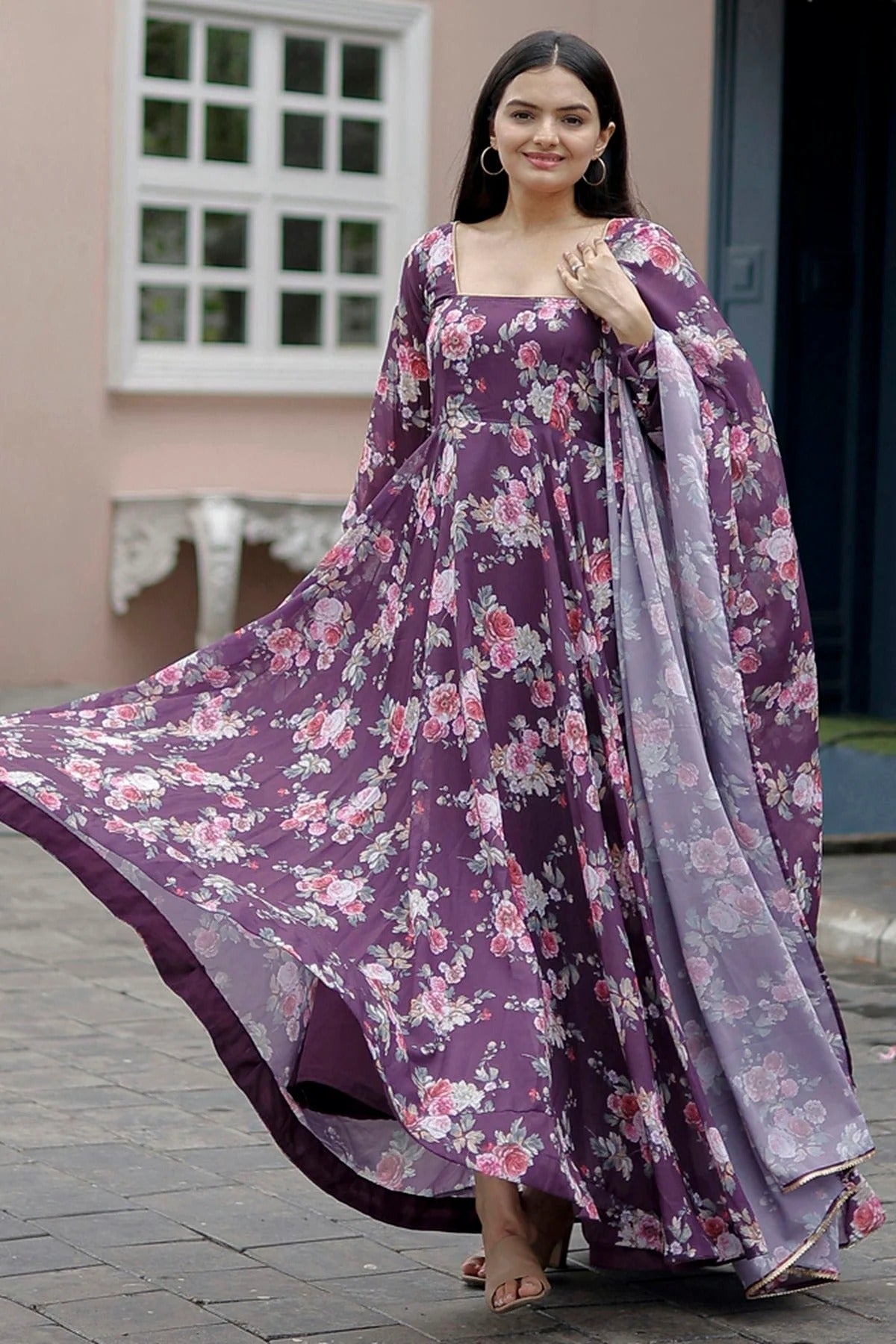 Purple Colour Georgette Stitched Gown GW1112327 A