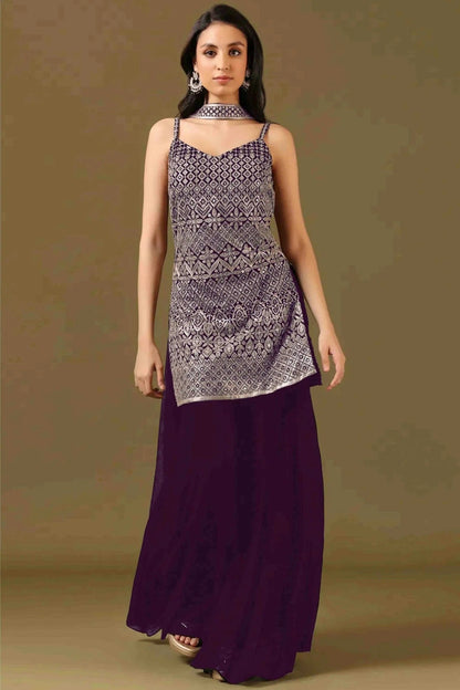 Purple Colour Georgette Stitched Sharara Suit SS1140983