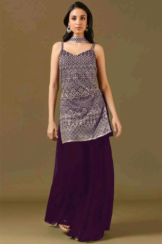 Purple Colour Georgette Stitched Sharara Suit SS1140983