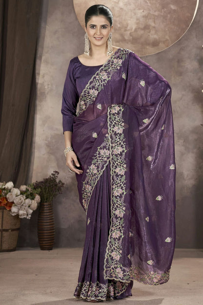Purple Colour Gold Crunchy Designer Saree SD1112573