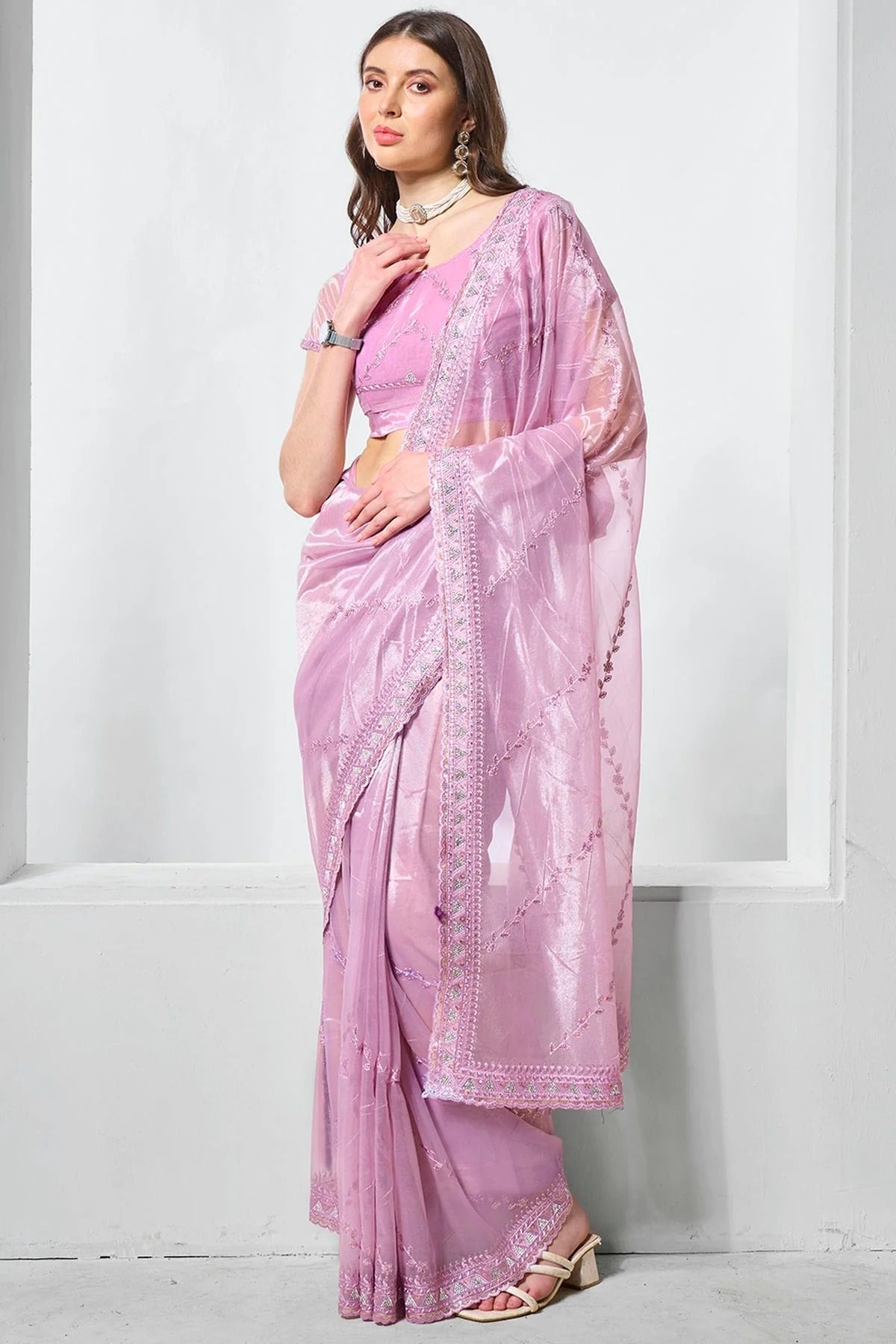 Purple Colour Gold Tissue Net Designer Saree SD1111721