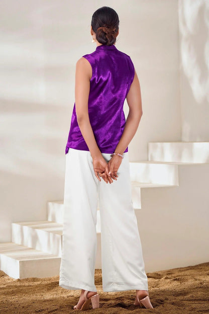 Purple Colour Hand Work Pure Gaji Silk Top TP1080906 A