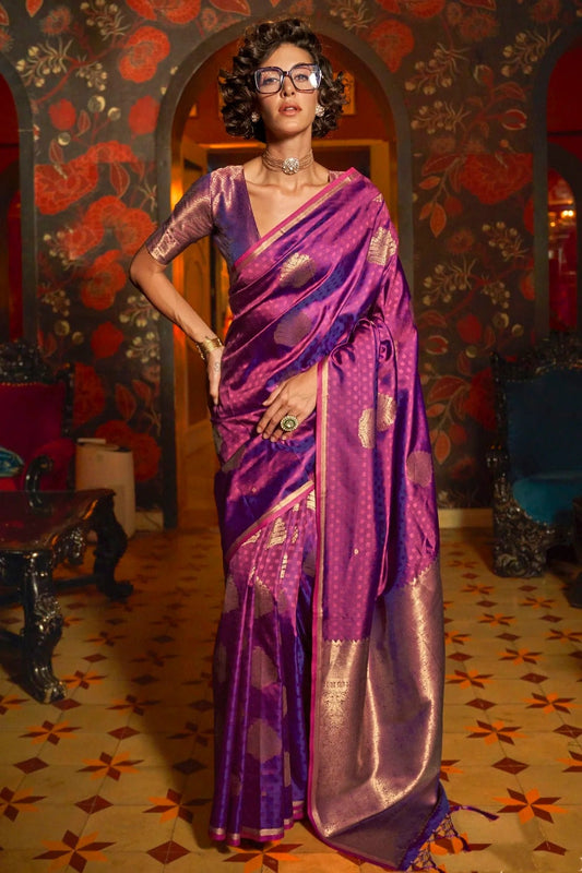 Purple Colour Handloom Weaving Silk Woven Work Saree SD1290077