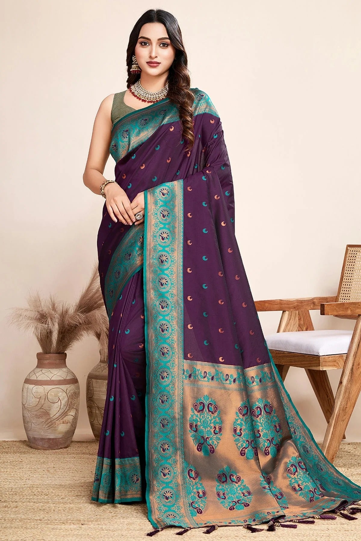 Purple Colour Jacquard Silk Traditional Saree SD1112100