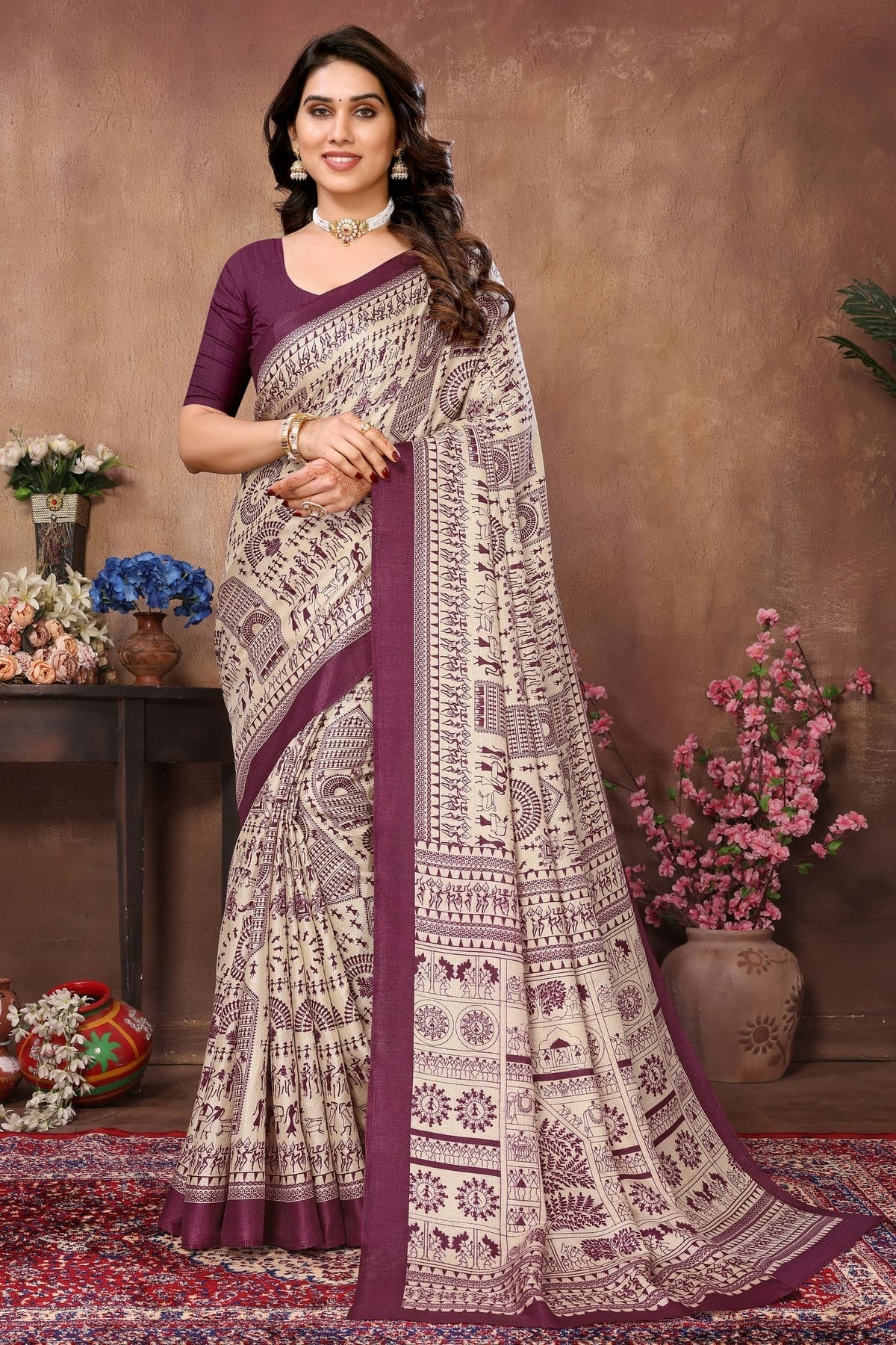 Purple Colour Khadi Printed Saree SD1180098