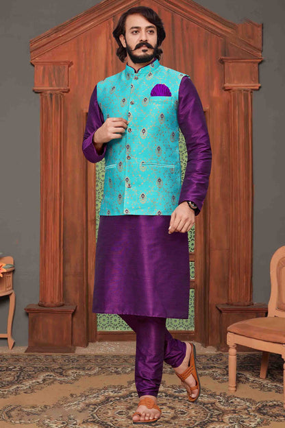 Purple Colour Kurta Pajama With Jacket In Art Silk KP1210357