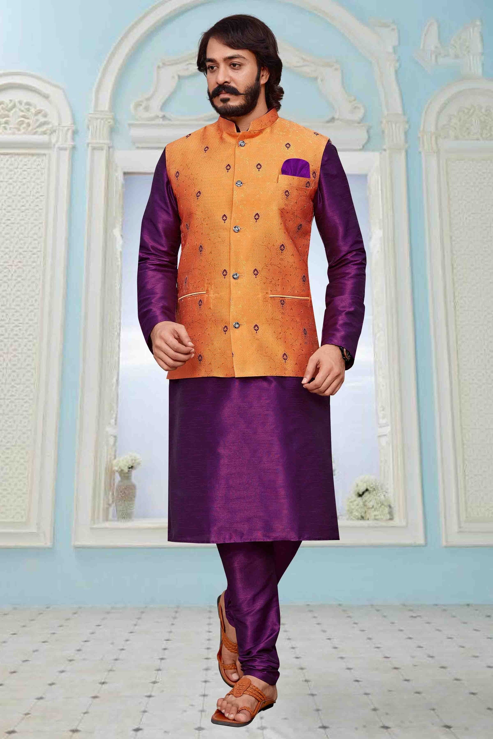 Purple Colour Kurta Pajama With Jacket In Fancy Silk KP1210347