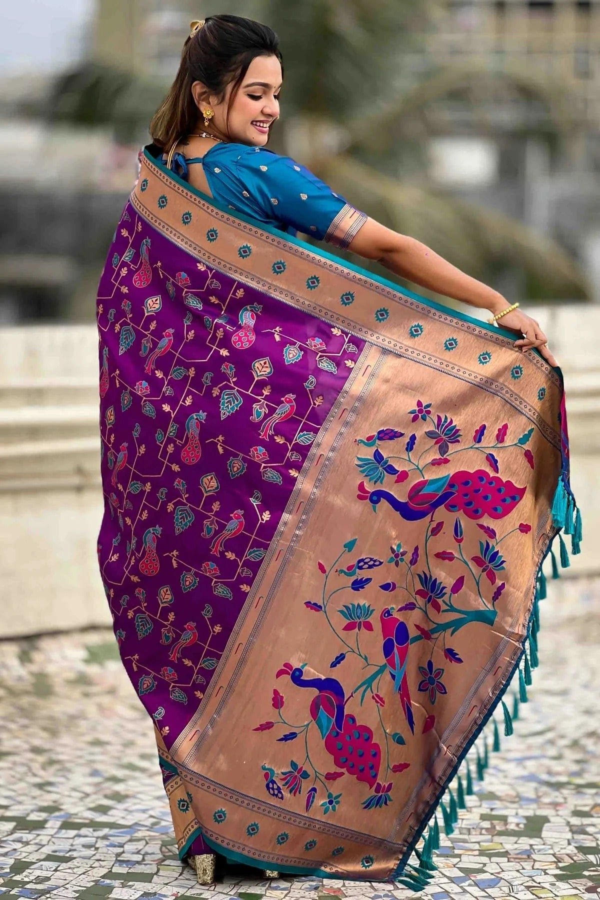 Purple Colour Meenakari Work Soft Silk Paithani Sarees SD1113362 A