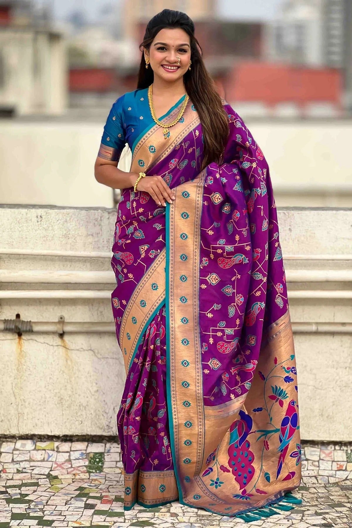 Purple Colour Meenakari Work Soft Silk Paithani Sarees SD1113362