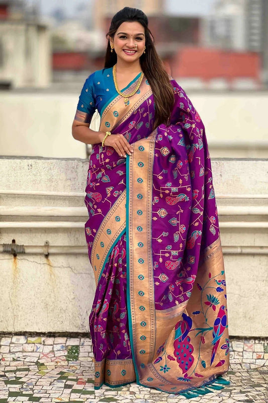 Purple Colour Meenakari Work Soft Silk Paithani Sarees SD1113362