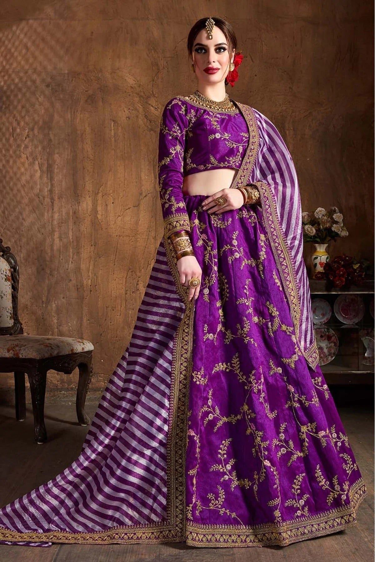 Purple Colour Mulberry Silk Lehenga Choli LC1010073 B