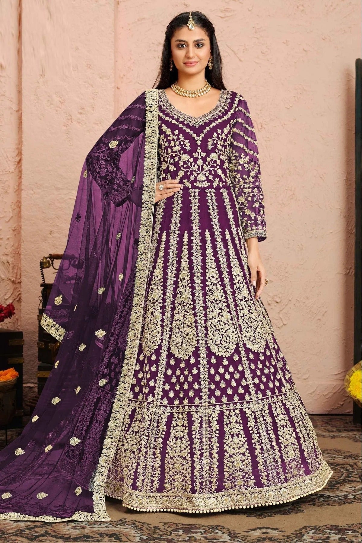 Purple Colour Net Anarkali Suit SM1050089