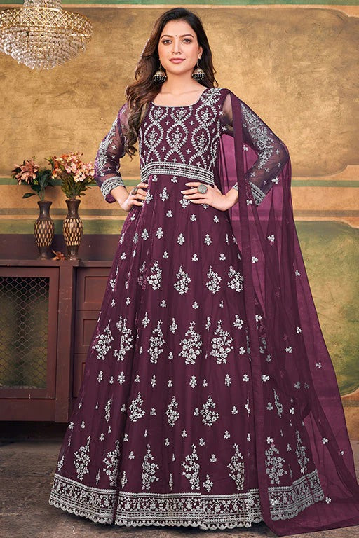 Purple Colour Net Anarkali Suit SM1050390