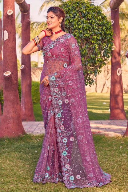 Purple Colour Net Designer Saree LC1121357