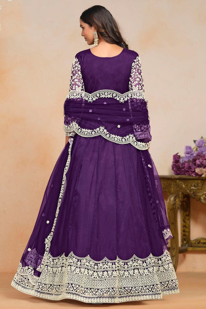 Purple Colour Net Semi Stitched Anarkali Suit SM1050606 A