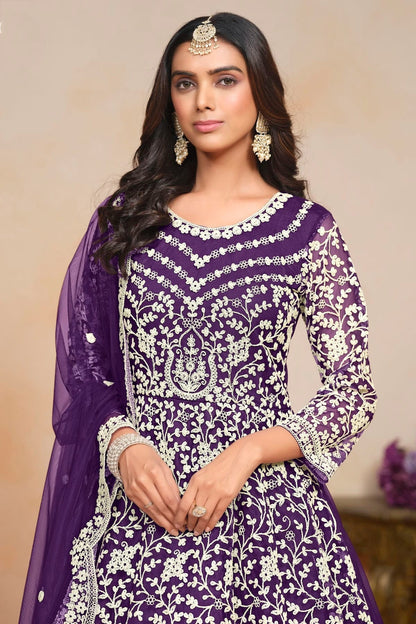 Purple Colour Net Semi Stitched Anarkali Suit SM1050606 B