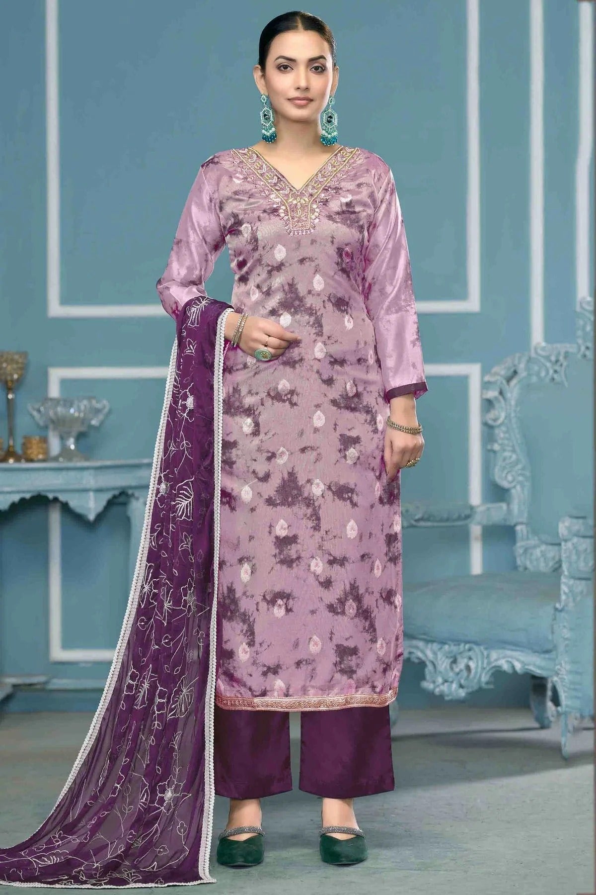 Purple Colour Organza Banarasi Pant Style Suit SM1113234