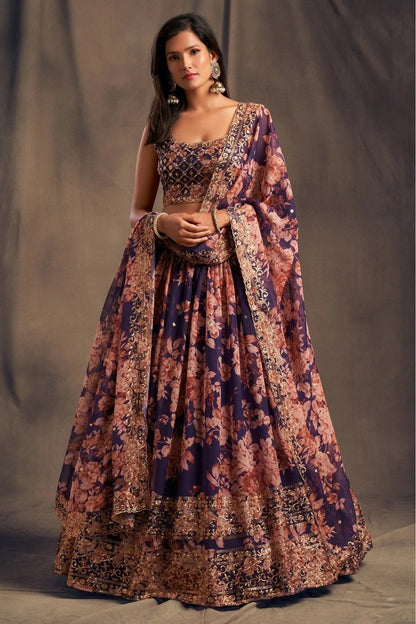 Purple Colour Organza Lehenga Choli LC1010102