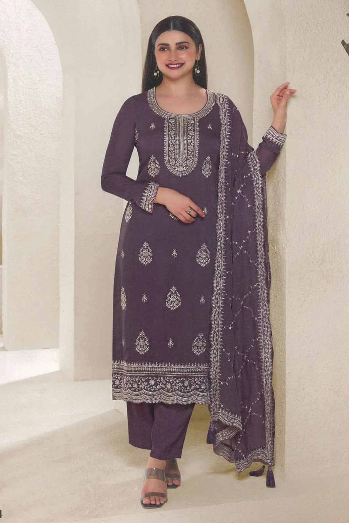 Purple Colour Organza Silk Pant Style Suit SM1140096