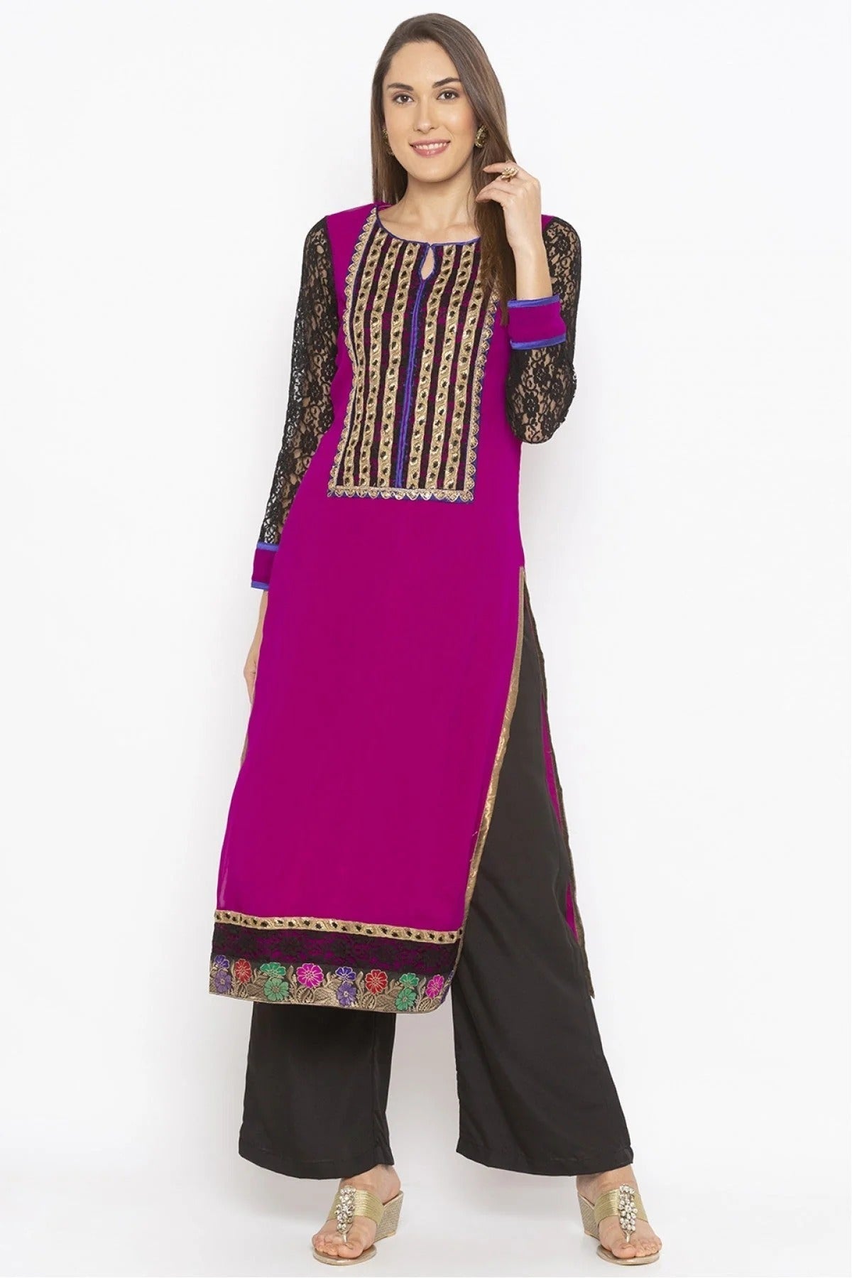Purple Colour Plus Size Georgette Embroidery Kurta Set KR1070491
