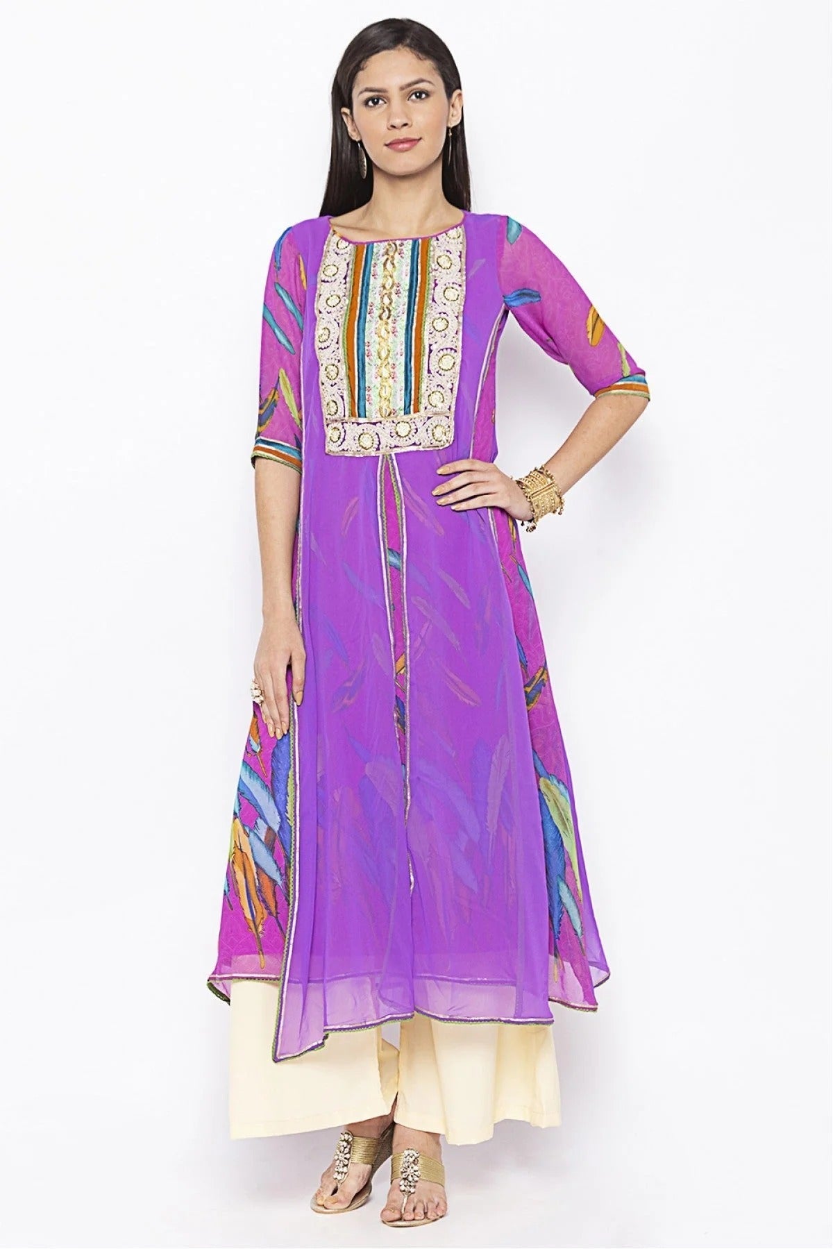 Purple Colour Plus Size Georgette Embroidery Kurta Set KR1070612