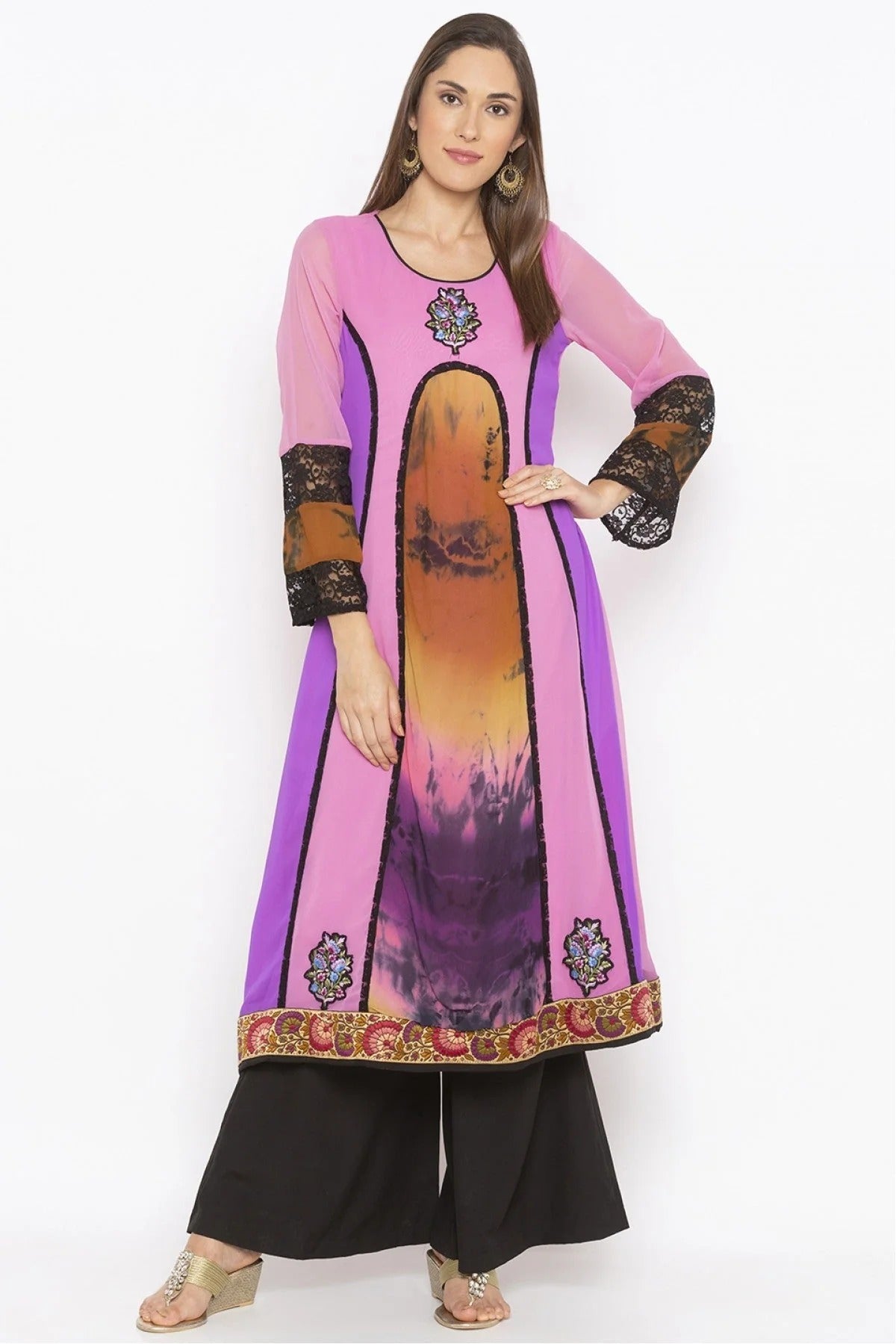 Purple Colour Plus Size Georgette Embroidery Kurta Set KR1070657