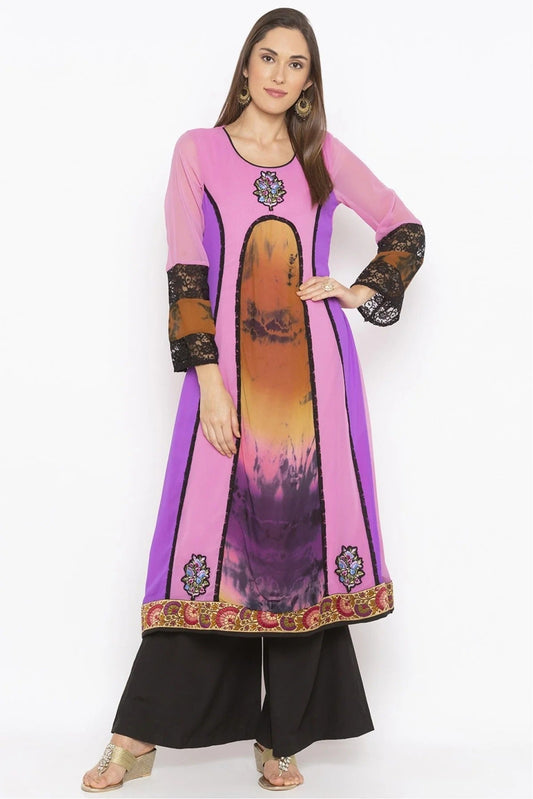 Purple Colour Plus Size Georgette Embroidery Kurta Set KR1070657